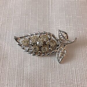 Coro Leaf Crystal Silver Tone Brooch